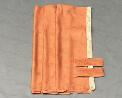 SALE : Zijgordijnen ALCANTARA PLUS met PRIT RAND, oranje SP33 / prit cappuccino T5 met standaard embrasses (maat: 90 cm)