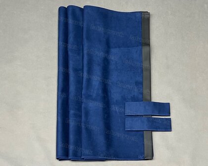 ACTIE : Zijgordijnen ALCANTARA PLUS met LEDERLOOK RAND donkerblauw SP18 / zwart L1 met standaard embrasses (maat: 98 cm)